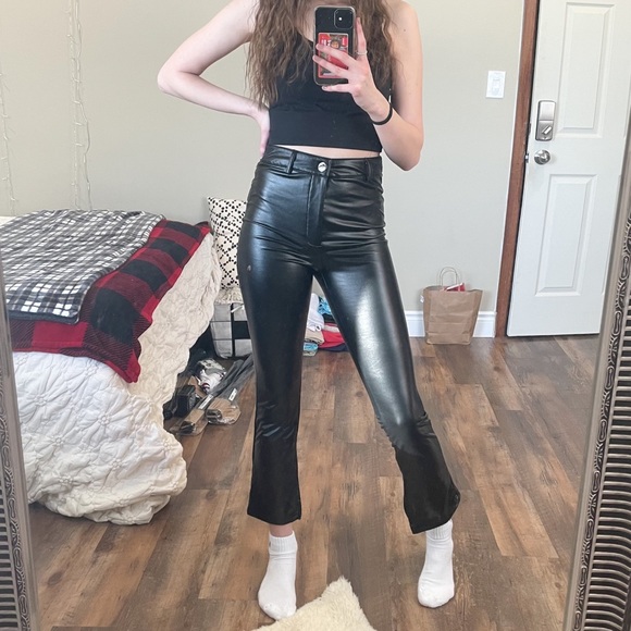 Shein Black Leather Flare Pants - Picture 1 of 4